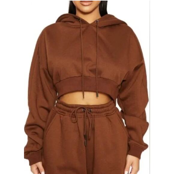 NWOT Naked Wardrobe Cropped Hoodie‎ Sweatshirt Brown Size Medium - Picture 1 of 5
